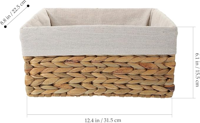 Toyvian Woven Storage Basket with Liner, Handwoven Straw and Seagrass Desktop Organizer, Decorative Sundries Container for Home Shelves and Household Storage