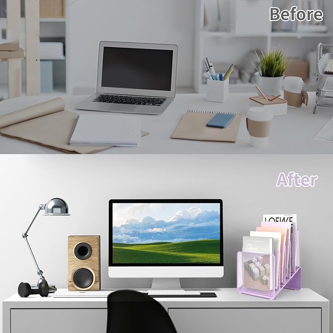 LEKETREE Purple File Organizer for Desk, Desk Organizer with 5-Section Vertical File Rack, File Folder Organizer (Purple)