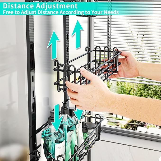 HapiRm Over the Door Shower Caddy - 4-Tier Hanging Shower Organizer with 22 Hooks and 2 Toothbrush Holders, No Drilling Adjustable Hanging Shelves for Bathroom - Black