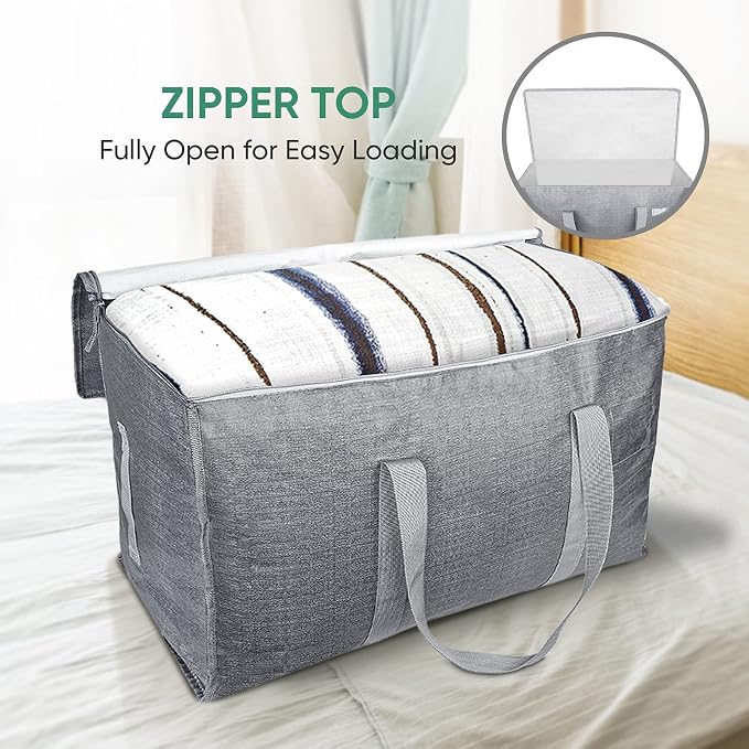 BALEINE 6-Pack Oversized Moving Bags with Reinforced Handles, Heavy-Duty Storage Tote for Clothes, Moving Supplies (Winter Grey, 6-Pack)