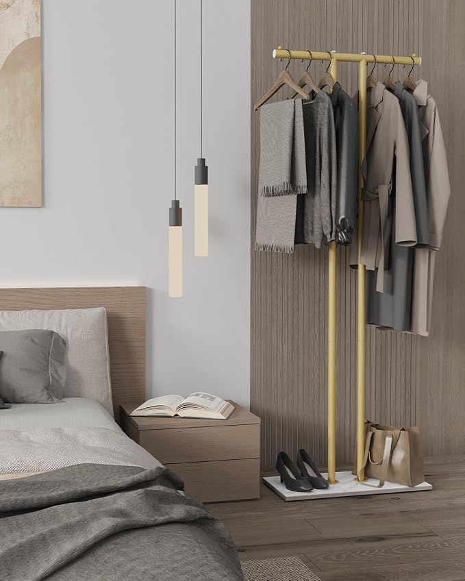 OUTBROS Large Metal Coat Rack Freestanding with Rock Base, Gold | Standing Garment Storage for Indoor - 23.6" Wide Heavy Duty Clothe Rack Metal Clothing Hanger Rack
