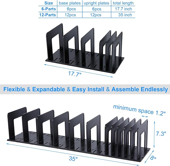Adjustable Vertical File Sorter Sturdy Plastic Expandable Upright File Holder, Desktop Binder Organizer, School Office File Organizer Bookshelf Divider, Assemble Easily Endlessly, Black