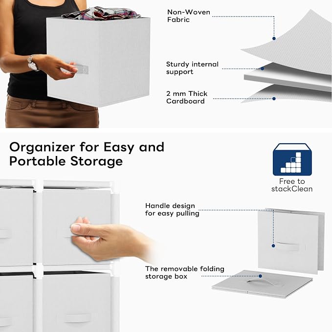 Mavivegue 9 Cube Storage Organizer, Closet Organizer With Drawers, Easy to Assemble DIY Shelf for Living Room, Bedroom, Dorm Room - White