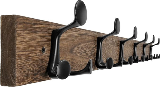 WEBI Coat Rack Wall Mount,36" Solid Wood Coat Hooks Wall Mounted Coat Hanger,16" Hole to Hole,Heavy Duty Hook Rack Rail,6 Triple Hooks for Hanging Coats,Jacket,Clothes,Hat,Backpack,Weathered Brown