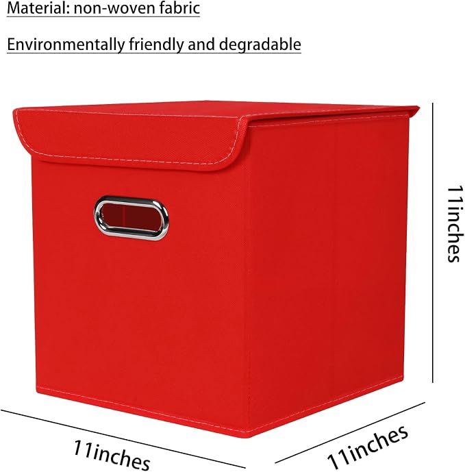 Closet Organizers Fabric Storage Bins With Lids Collapsible Cube Storage Organizer Basket With Handles,Storage Boxes for Clothes Storage,Office,Laundry,Shelves,6 Pack,（Red）