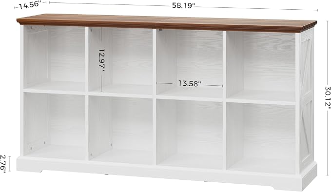 IRONCK 8 Cube Storage Organizer, Farmhouse Wooden Bookshelf with Storage | White finish, anti-tip design, wooden cube bookshelf unit for bedroom, living room, home office, display storage
