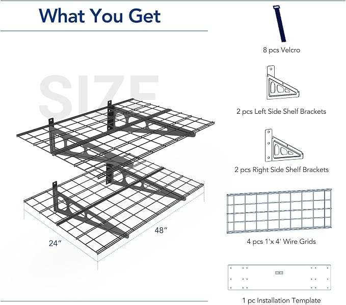 FLEXIMOUNTS 2 Pack 2x4ft Garage Shelving Wall Mounted Storage Rack, Black | 24-inch-by-48-inch Wall Shelf for Garage Workshop, Rustproof Seamless Grid Design, Classic Series