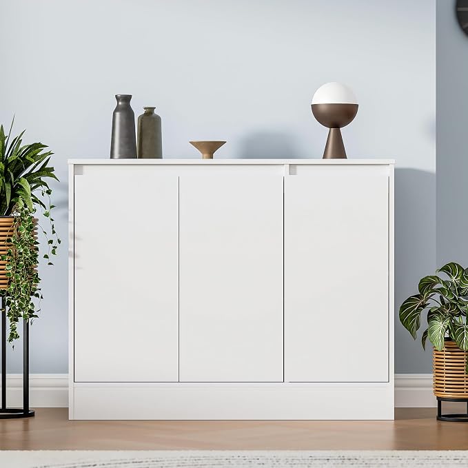 Housoul Buffet Cabinet with 3 Doors, Coffee Bar Cabinet with Storage, White | Modern Kitchen Sideboard Cabinet, Storage Cabinet with Adjustable Shelves, Buffet Cabinet for Living Room, Kitchen