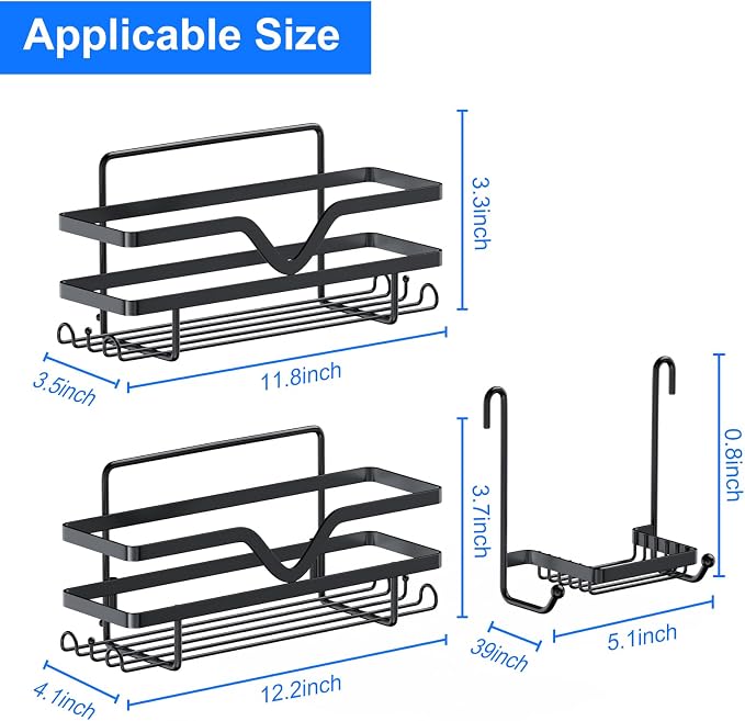 Adhesive Shower Caddy No Drilling Bathroom Organizers, 3 Pack | Self Adhesive Shelf Organizer Rack, Rustproof Shower Storage Rack with Soap Dish, Side Hooks, Large Capacity Bathroom Storage