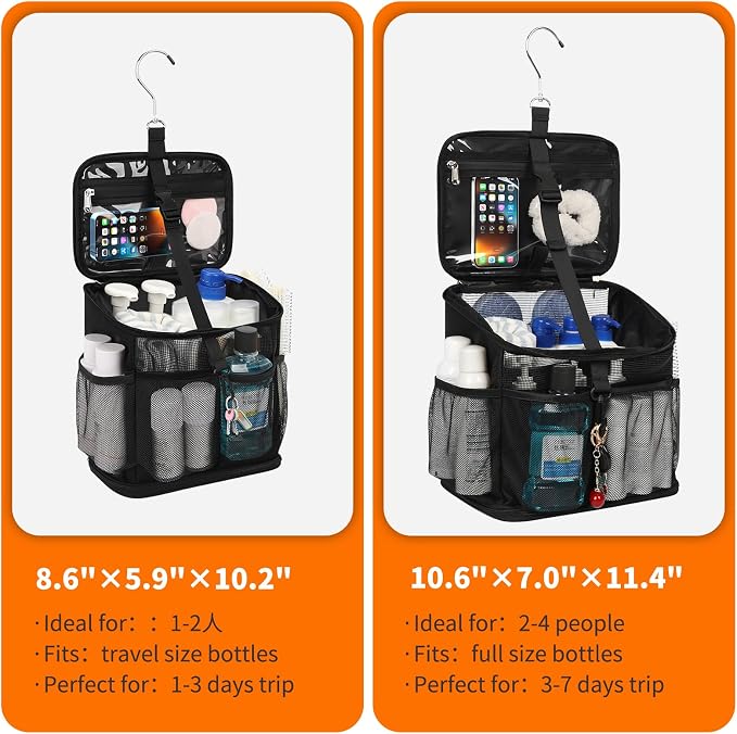 CUBETASTIC Shower Caddy Portable Mesh Shower Tote for Bathroom, Gym, Travel, Camping - Quick Dry Hanging Organizer Toiletry Bag with Handle for College Dorm Room, Men & Women