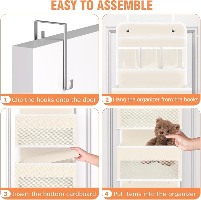 Over The Door Organizer Storage Large Capacity Hanging Bedroom Storage | 6 Shelves, Detachable, 40 LB Capacity, Mesh Design, Clear Window, Sturdy, Storage Organizer for Nursery, Pantry & Closet