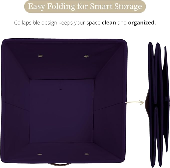 DECOMOMO Storage Bins, Cube Storage Bin with Labels | 10.5" x 11" Fabric Storage Cubes for Shelves (6pcs, Deep Voilet)