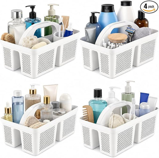 4 Pack Portable Shower Caddy Basket with Handle, Plastic Cleaning Caddy Organizer for Bathroom, College Dorm, Kitchen & Laundry Room, Divided Storage Tote for Toiletries and Cleaning Supplie