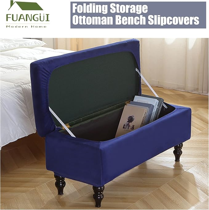 FUANGUI Ottoman Cover Slipcovers Rectangular Folding Stretch | Storage Bench Footrest Sofa Stool Covers Footstool Protector with Elastic Bottom, Removable Washable,Large