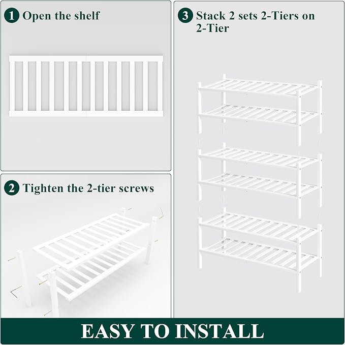 Smiry Bamboo Shoe Rack, 14 Vertical Slats, 6 Tier - 26.8" Wide, White | Stackable Free Standing Wooden Shoe Organizer, Wood Shoe Storage Shelf for Closet, Entryway, Thicher Leg