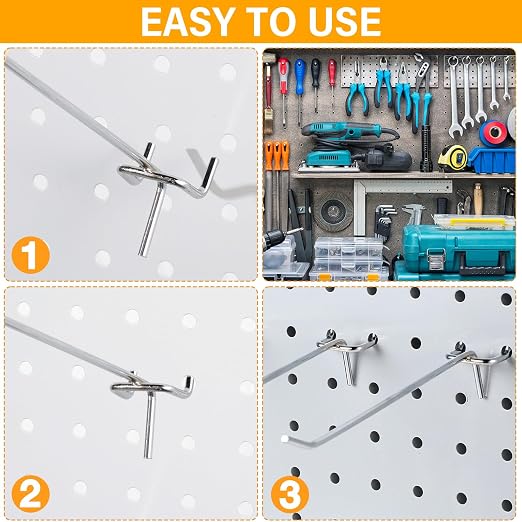 100 Pcs Peg Board Shelving Hooks Stainless Steel Hanging Board Pegs Wall Display Hooks Bulk for 1/8 1/4 Garage Storage Organizer Accessories (6 Inch,Silver)