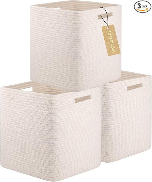 OIAHOMY Storage Cubes, 13 Inch Cube Storage Organizer, Collapsible Storage Bins, Baskets for Organizing, Storage Bins for Shelves-White, 3-PACK