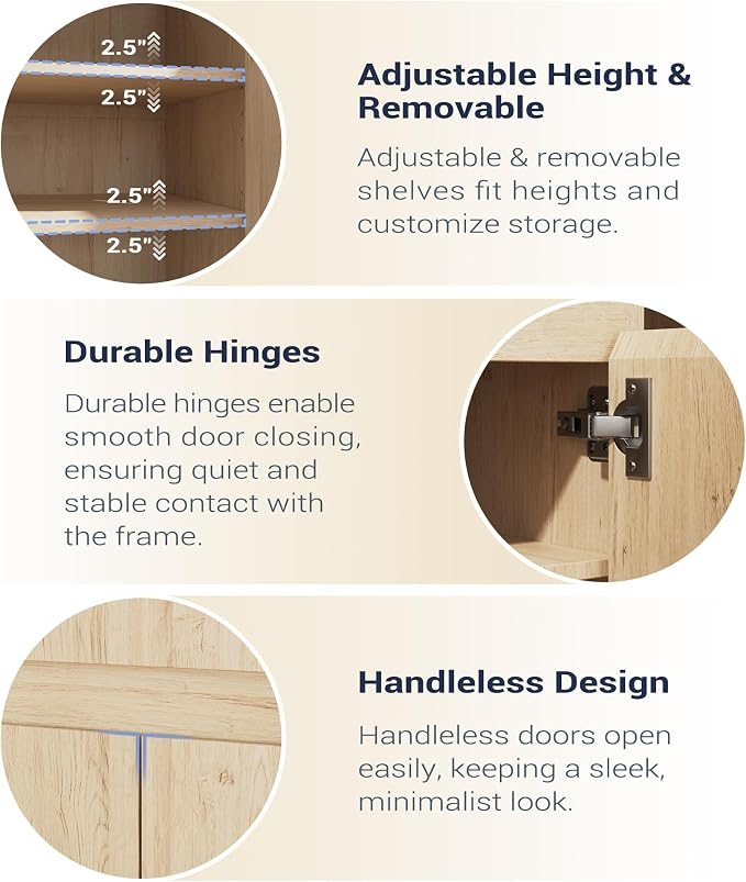 Housoul 39.4" W Shoe Storage Cabinet with 3 Doors & Drawer, Natural | Freestanding Modern Shoe Cabinet with Drawer & Adjustable Shelves, Wooden Shoe Organizer Cabinet for Entryway, Hallway