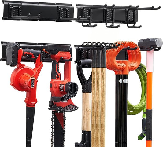 VEVOR Garage Tool Organizer 33 Inch 400 lbs Wall Mount Garden Tool Rack, Heavy Duty Garage Hanging Storage Rack Organization with 2 Rails and 5 Adjustable Hooks, for Yard Tools, Shovel, Rake, Shed