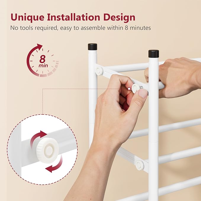 Expandable Shoe Rack for Closet 5 Tier, 28“-41“Stackable, White | Adjustable Shoe Organizer Closet Shoe Rack Floor, Metal Shoe Shelf Storage for Entryway, Closet, Garage, Front Door Entrance