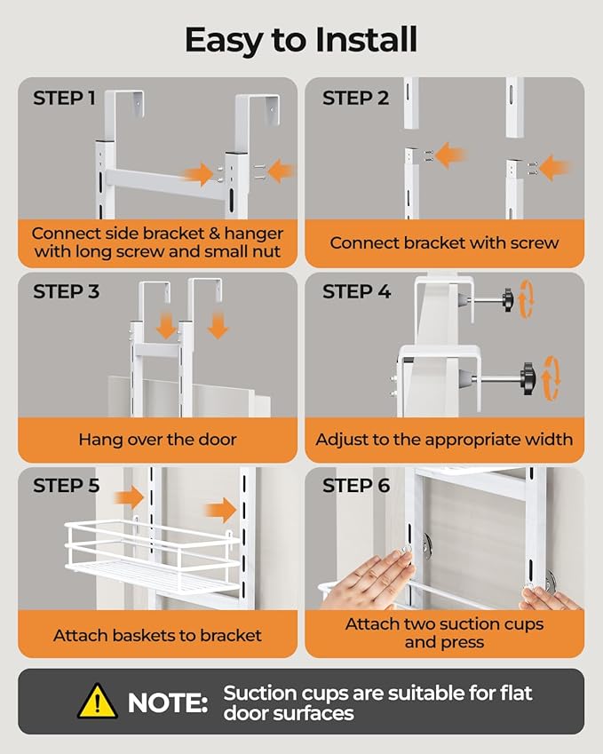 5-Tier Narrow Pantry Door Organizer,Over the Door Pantry Organizer,White | Height Adjustable Heavy Duty Hanging Metal Basket,Back of Door Organizers and Storage for Home,Kitchen,Laundry,Bathroom