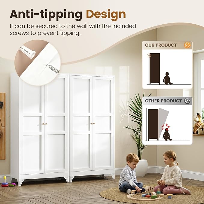 Yizosh Metal Pantry Cabinet,- 72" White Kitchen Pantry Storage Cabinet with Doos and Adjustable Shelves for Kitchen, Living Room,Dining Room,Home