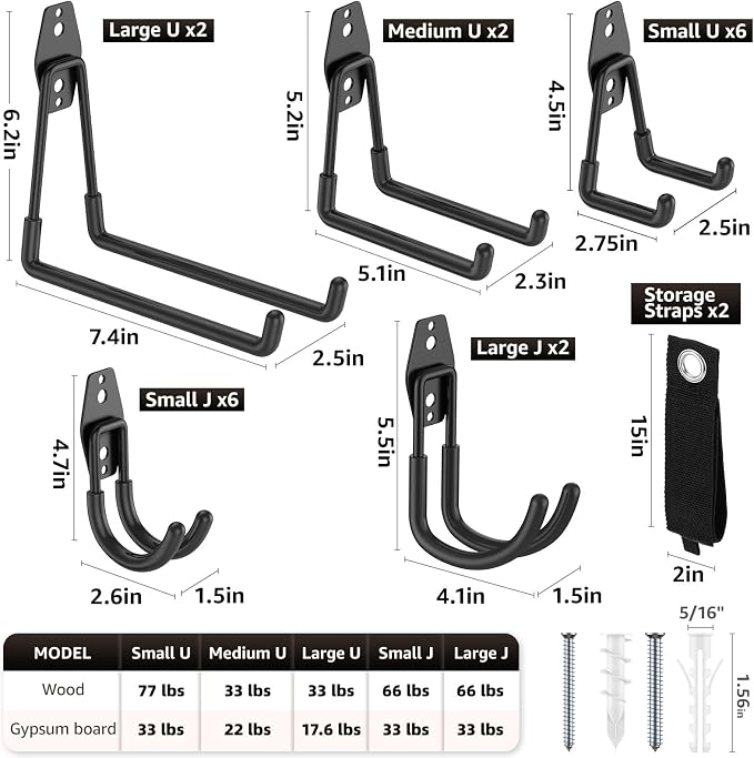 Heavy Duty Garage Hooks for Storage & Hanging Items, 20-Pack | for Hanging Bikes, Hoses, Ladders, Ropes, Garden Tools; for Garage, Warehouse, Yard, Shed