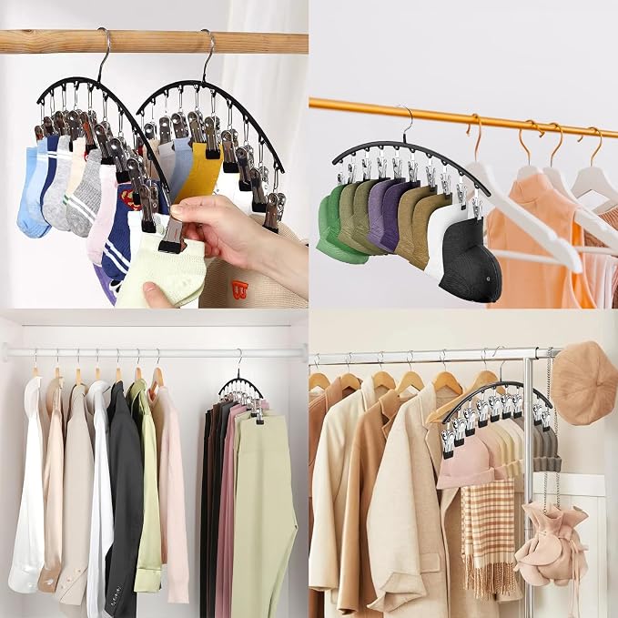 Legging Hangers for Closet Organizer, Hat Hangers for Closet 2 Pack with 10 Clips Holds 20 Leggings, Legging Hanger, Pants Storage Organizer Suitable for Socks, Panties, Underwear, Pants (White)