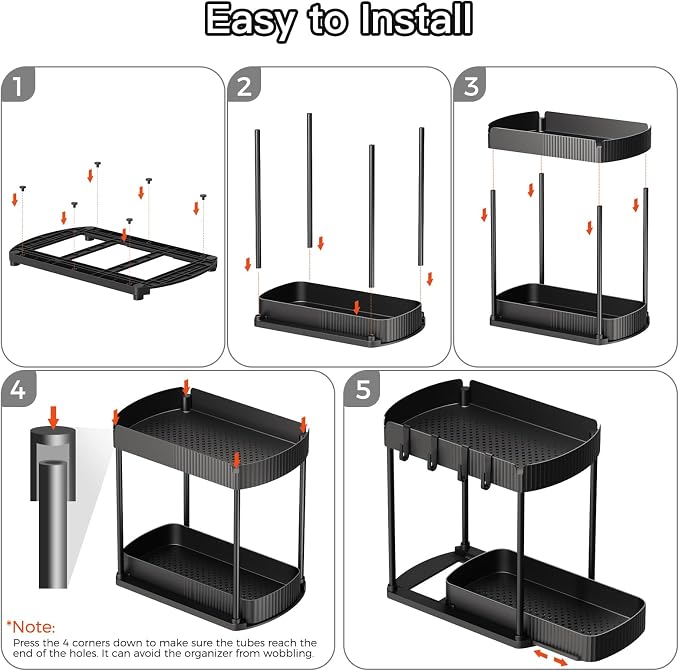 Ukeetap 2 Pack Multi-Purpose Pull-Out Storage Organizers, Under Sink Organizers and Storage for Bathroom & Kitchen, Under Cabinet Organizers and storage, 14.8 Inch, Black
