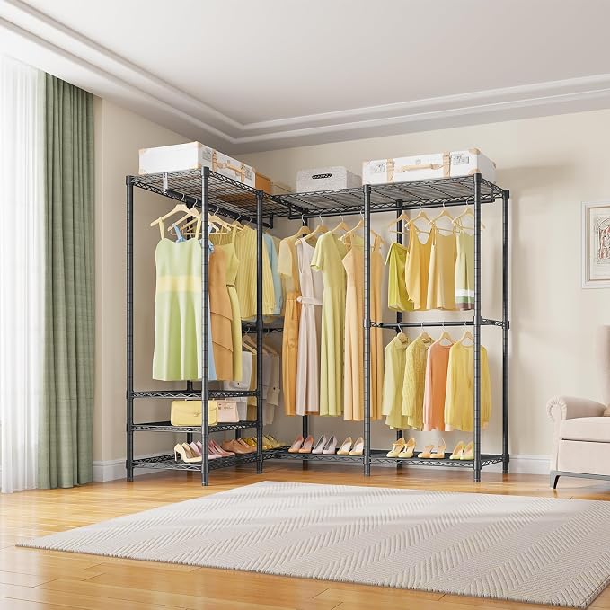 VIPEK V40 Plus Clothes Rack, Large Modular Closet System for Hanging | 89 inch Adjustable Open Clothing Storage System with 6 Shelves & 4 Hang Rods for Bedroom and Reach-in Closet, Black
