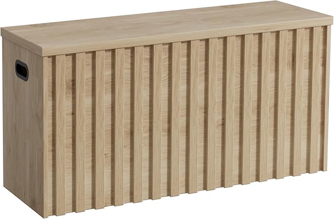 Storage Bench,39.4" Wood Box, Storage Trunk with 2 Safety Hinges, Ottoman Storage Chest, Fluted Storage Bench for Bedroom, Entryway, Living Room (Ivroy White)