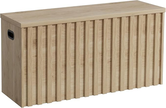 Storage Bench,39.4" Wood Box, Storage Trunk with 2 Safety Hinges, Ottoman Storage Chest, Fluted Storage Bench for Bedroom, Entryway, Living Room (Ivroy White)