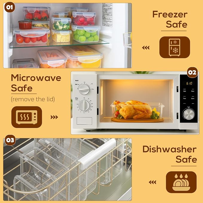 50PCS Thick Food Storage Containers with Airtight Lids for Meal Prep | BPA-Free Plastic Food Container Set for Leftovers, Snacks, Lunch, Fruit, Freezer Storage & Kitchen Organization, Leakproof