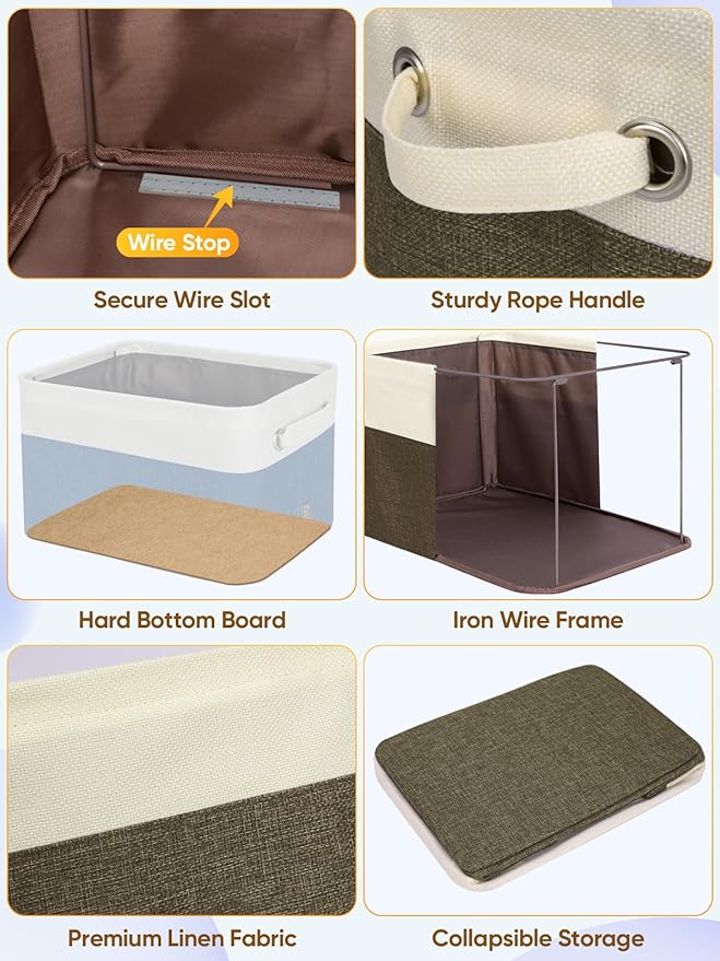 BALEINE 2 Pack Fabric Closet Storage Bins for Shelves, Linen Closet Organizers and Storage, Decorative Baskets for Organizing, Shelf, Clothes, Home, Office (Brown, 17''x13''x10.5'')