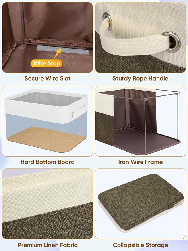 BALEINE 3 Pack Fabric Closet Storage Bins for Shelves, Linen Closet Organizers and Storage, Decorative Baskets for Organizing, Shelf, Clothes, Home, Office (Brown, 17''x13''x10.5'')