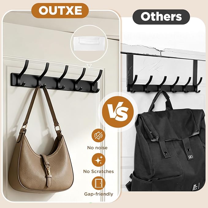 MIAOW Over The Door Hooks, Strong Adhesive Hanger Shower Towel Racks Black | 10 Coat Hook for Shower Bathroom, Detachable Adhesive Hook Not Damage Door, Save Space|No Noisy, Adjustable Height for All