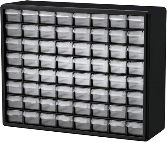 Akro-Mils 64-Drawer Plastic Storage Cabinet, 20" W x 6" D x 16" H, Black | Plastic Cabinet w/ Drawers for Garage Organization, Beads, Building Bricks Storage, Teacher Toolbox, Makeup Organizer, 10164