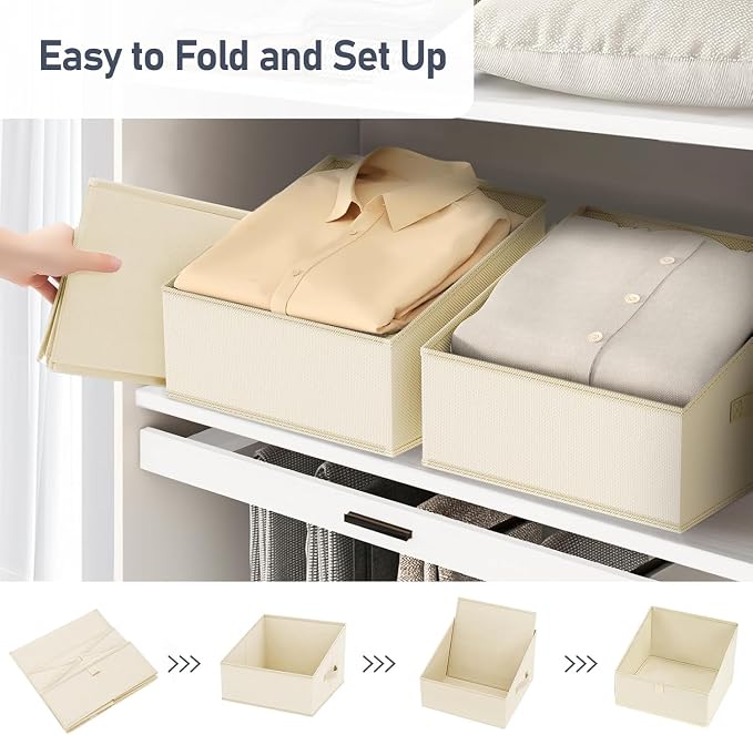 DIMJ Closet Storage Bins - Fabric Storage Baskets for Shelves, Collapsible Closet Organizers and Storage with Handles, Trapezoid Shelf Organization Storage Cubes for Purse, Toys, Books, Towel, Socks