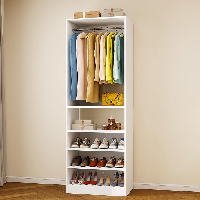 Closet System with 2 Adjustable Hanging Rods & 4 Shelves, 23.7" W x 15.8" D x 81" H, White