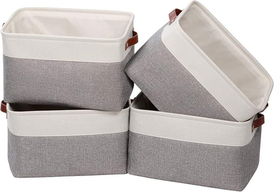 Univivi Fabric Storage Baskets for Shelves,15X10.5X9.5 Inch,Gray,4 Pack | Large Capacity,Metal Frame,Hard Cardboard Bottom,Foldable,Linen Closet Baskets with PU Handles