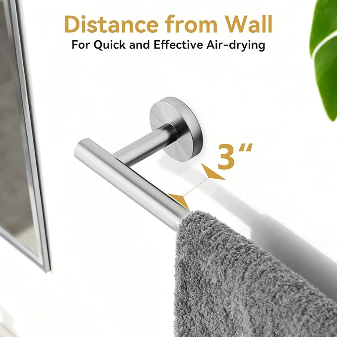 Brushed Nickel Towel Bar, 24 Inch Bathroom Towel Rack | Towel Holder Wall Mounted, Thicken SUS304 Stainless Steel Towel Rod Modern Home Decor (Total Length 26 Inch)
