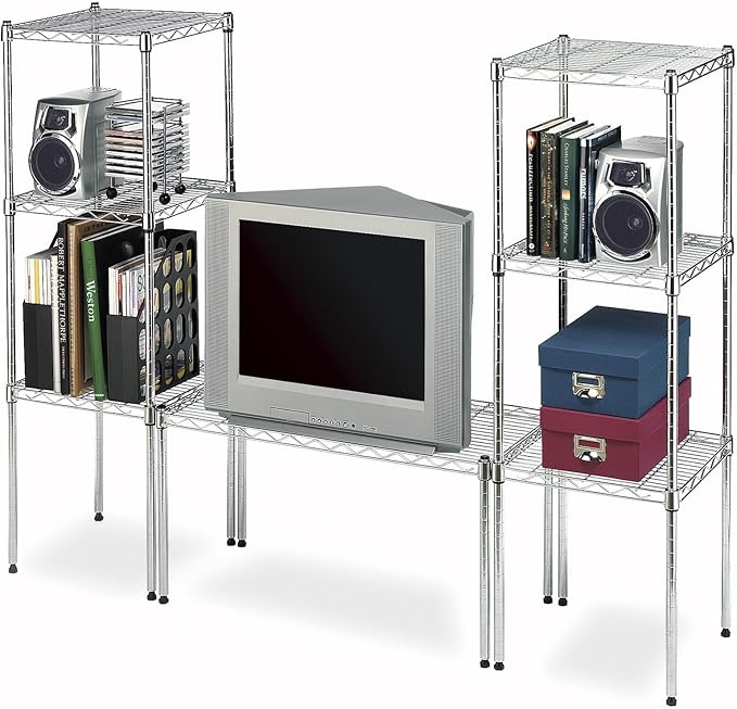 Whitmor 1 Tier Supreme Stacking Shelving Unit, Wire Metal Home Storage Organizer, 15" L x 14" W x 15" H, Chrome