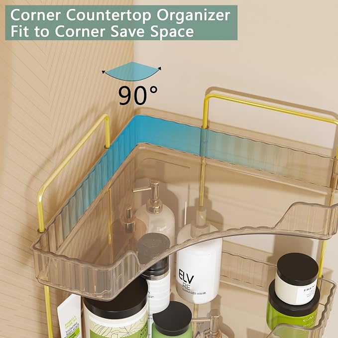 Webetop 3 Tier Corner Bathroom Organizer Countertop for Skincare & Dresser | Multi-Purpose For Toiletries/Perfume, Easy Wipe-Clean Surface, Stable Triangular Base, Generous Shelf Depth, Modern Look