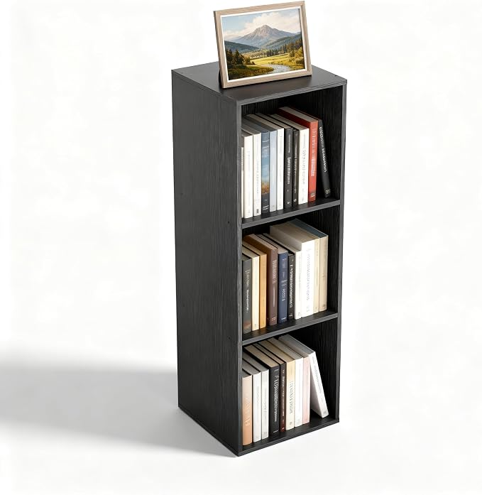 3 Cube Storage Organizer, 3 Tier Cube Low Bookcase Freestanding Storage Display Organizer, Three-Cubes Open Shelf Bookshelf for Home Office (Black, 3-Cube)