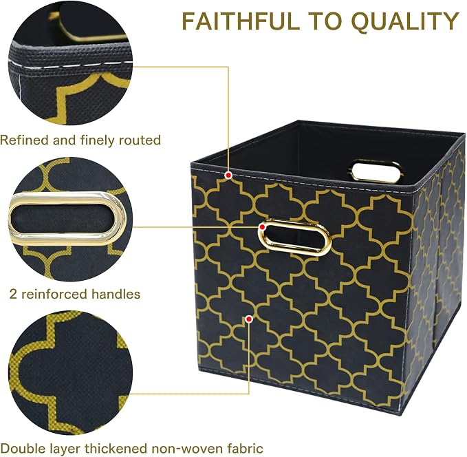 Fabric Cloth Storage Bins,Fabric Cube Organizer with Dual Handles Foldable Cube Storage Baskets for Home Bedroom Storage,Set of 3,(Grey Gold)