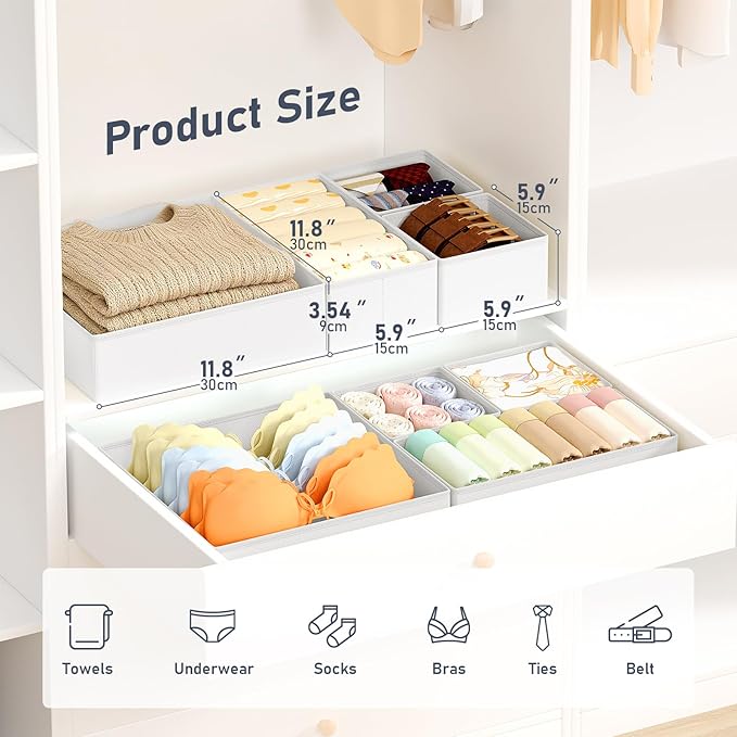 DIMJ Drawer Organizer Clothes 28 Pack - Foldable Baby Organizers and Storage & Closet Organizers for Bedroom, Closet - Nursery Organization Dresser Dividers for underwear, Sock,Bra, Belt, Tie,White
