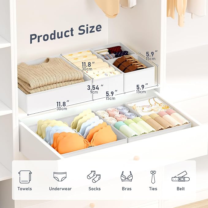 DIMJ Drawer Organizer Clothes 26 Pack - Foldable Baby Organizers and Storage & Closet Organizers for Bedroom, Closet - Nursery Organization Dresser Dividers for underwear, Sock,Bra, Belt, Tie,White
