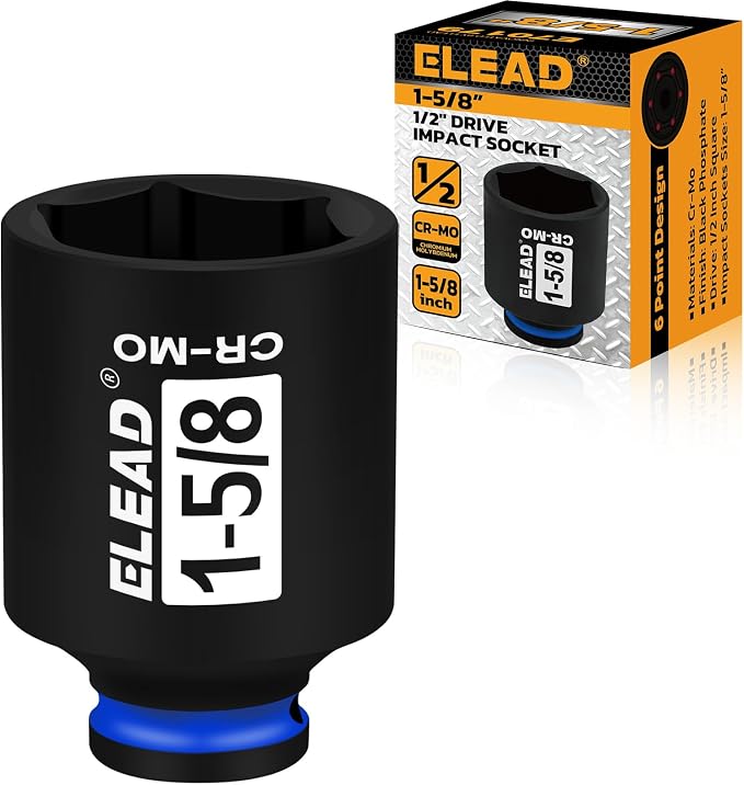 1/2" Drive Deep Impact Socket, 1-5/8 inch SAE 6 Point 1/2-inch Drive Impact Axle Nut Sockets, CR-MO Nut Socket Set, Oil Filter Sockets, Tools for Easy Removal of Axle Shaft Nuts
