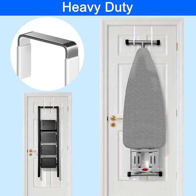 Single Over Door Steel Hooks 4 Pack Fit 1-3/4" Door 7.5" White | Plastic Coated Rubber Feel Towel Rack Robe Coat Shoe Wreath Hanger No Damage No Scratch for Bathroom Heavy Duty Thin Top