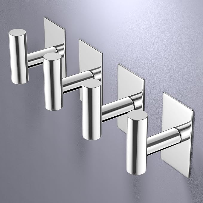 VAEHOLD Wall Towel Hooks, Heavy Duty Sticky Holder Waterproof Towel Hooks for Hanging Coat, Clothes, Closet Hook Wall Mount for Kitchen (Chrome, 6 Pack)